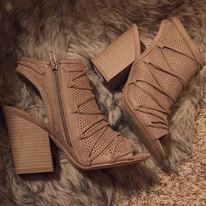 Taupe Chunky open toe heels